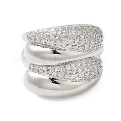 Многослойные латунные микропаве прозрачные кубические цирконии открытые кольца-манжеты для женщин RJEW-A046-16P