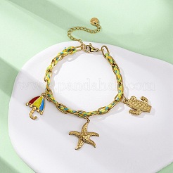 Браслеты с подвесками из эмалевой цепи из нержавеющей стали 304&nbsp;BJEW-L708-07G