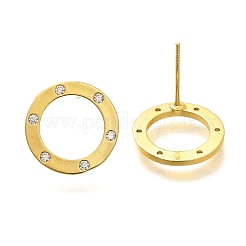 Кольцо серьги-гвоздики из латуни с микропаве и прозрачным цирконием&nbsp;EJEW-C126-04G