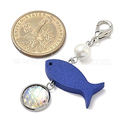 Плоские круглые подвески с рыбьей чешуей из нержавеющей стали 304 и смолы&nbsp;HJEW-JM04042