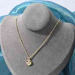 Латунные микропаве прозрачные кубические цирконии ожерелья с подвеской в виде сердца для женщин&nbsp;NJEW-M088-02G-02