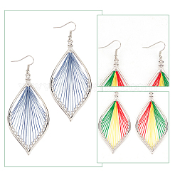 3 пара двухцветных серег-подвесок в виде плетеных листьев в стиле бохо EJEW-AN0001-14