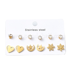 Комплекты серег-гвоздиков из нержавеющей стали 304 с микропаве из кубического циркония для женщин&nbsp;EJEW-B112-01G-03