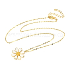 Латунные белые эмалевые цветочные подвески ожерелья для женщин NJEW-S449-07G