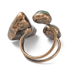 Открытые кольца-манжеты самородки из натурального друзого агата и зеленого авантюрина&nbsp;RJEW-A041-02R