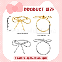 8 шт. 2 цвета бант железные кольца для женщин RJEW-HY0001-24