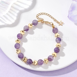 Браслеты из натурального аметиста и латунных бусин для женщин&nbsp;BJEW-JB12942-02