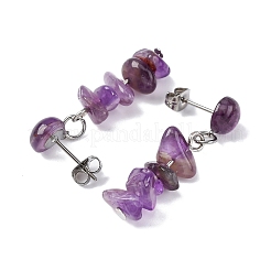 Природный аметист болтающиеся серьги стержня EJEW-JE06371-06