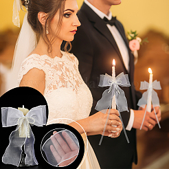 Полиэфирная марля с бантом и пластиковой жемчужной застежкой для штор&nbsp;AJEW-WH0314-541