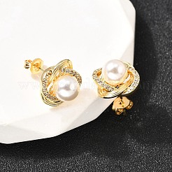 Серьги-гвоздики из латуни с микро-паве и прозрачным фианитом EJEW-A135-23G