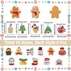 64 шт. 16 стиля новогодняя елка/снеговик/сумка/носок/Санта-Клаус/олень/конфетная трость/камин непрозрачная смола декоден кабошоны&nbsp;RESI-SC0005-74