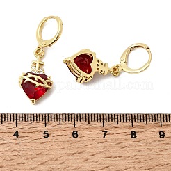 Серьги-кольца из латуни с микропаве из кубического циркония в форме сердца&nbsp;EJEW-P333-10B-G