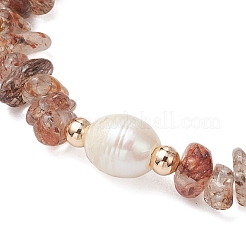 Регулируемые браслеты из плетеных бусин из натурального черного золота с рутиловым кварцем BJEW-JB11913