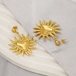 Серьги-гвоздики с подвесками в виде солнца и сердца из нержавеющей стали 304&nbsp;EJEW-K323-01G