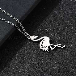 304 нержавеющая сталь кулон в форме фламинго ожерелья с цепочкой для женщин и мужчин NJEW-Q032-02A-P