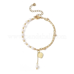 Браслеты-цепочки с подвесками в форме сердца из латуни BJEW-JB12860