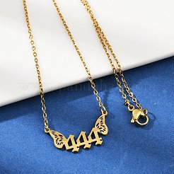 201 нержавеющая сталь номер 444 с крыльями бабочки подвеска ожерелье NJEW-P332-01B-G