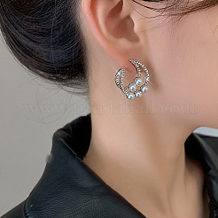 Серьги-гвоздики из лунного сплава с кристаллами и стразами&nbsp;FS-WG6950B-01