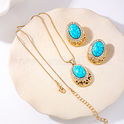 Овальные подвески из синтетической бирюзы и комплекты серег-гвоздиков FS-WGC1190-02