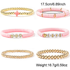 6шт. 6 стиля латунный круглый браслет с бусинами и полимерная глина бусины хейши браслет набор TA0398-1