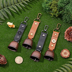 4 шт. 2-цветные брелки с колокольчиками из искусственной кожи и железа&nbsp;AJEW-CL0002-41