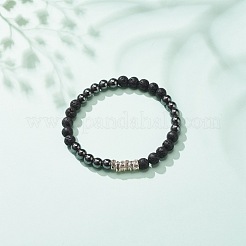 Эластичный браслет из натуральной лавы и синтетического гематита&nbsp;BJEW-JB08472-01