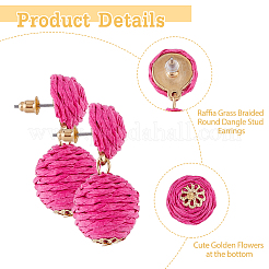 4 пара 4-х цветных круглых сережек-гвоздиков из рафии с железными штифтами для женщин&nbsp;EJEW-FI0002-27