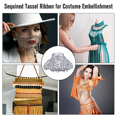 Отделка лентой с пайеткой и кисточкой длиной 10 м. OCOR-WH0078-162B-1