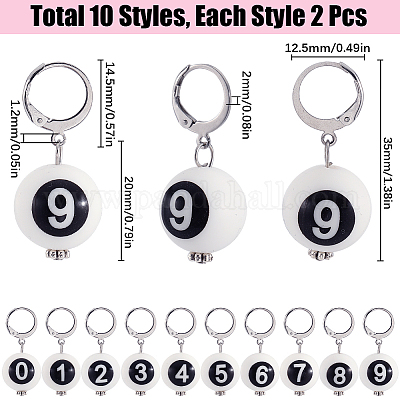 Круглый силиконовый кулон с черными цифрами и украшениями HJEW-SC00059-1