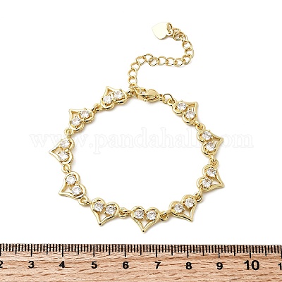 Браслеты-цепочки из латуни с микропаве из кубических цирконий в форме сердца BJEW-L715-01G-01-1