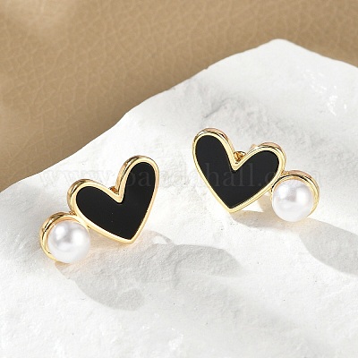 Серьги-гвоздики из латуни в форме сердца EJEW-C141-01G-1