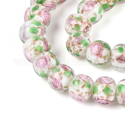 Нити бусин-рондель с внутренним цветком ручной работы в технике лэмпворк LAMP-T022-24K-1