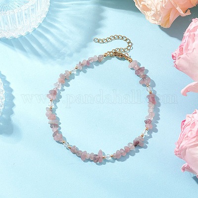 Браслеты на ногу из крошки окрашенного натурального кварца и стеклянных бусин AJEW-AN00682-01-1