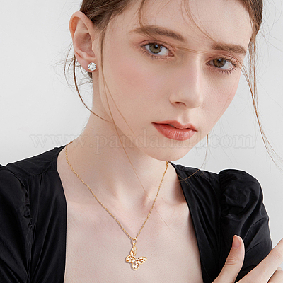 2 комплект из 2-х стилей серег-гвоздиков с прозрачным кубическим цирконием и ожерелий с подвесками в виде бабочек SJEW-HY0001-01-1