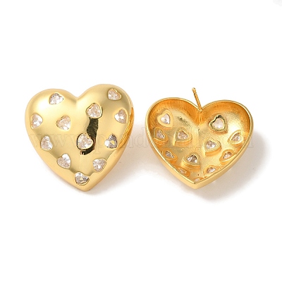 Серьги-гвоздики из латуни с микропаве из прозрачного кубического циркония EJEW-B062-20G-1