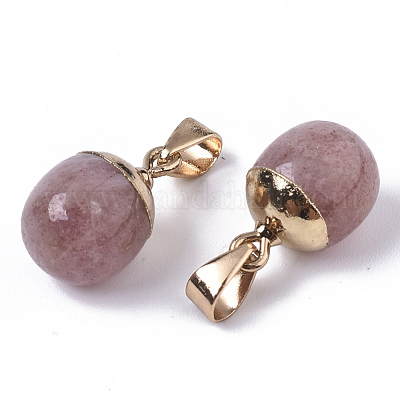 Кулоны из натурального клубничного кварца с золотым покрытием G-T131-03I-1