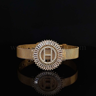 Латунные браслеты с микропаве из прозрачных кубических цирконий для женщин FS-WGA7409-08-1