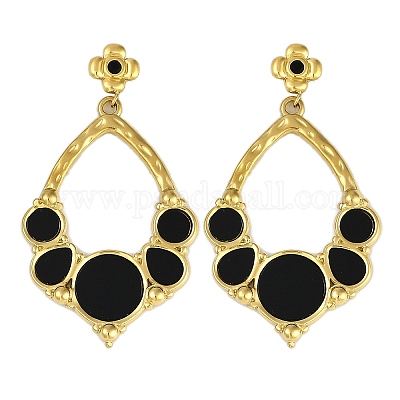 Серьги-гвоздики с эмалированным цветком из нержавеющей стали 304 с вакуумным покрытием PVD EJEW-Z075-09G-02-1