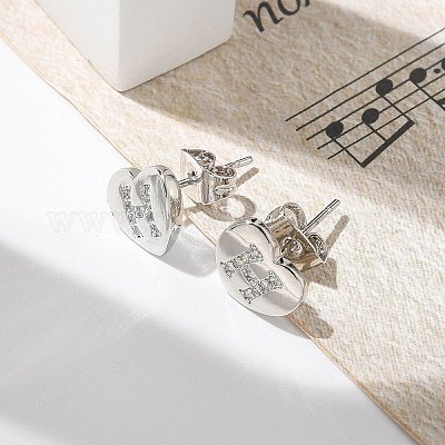 Серьги-гвоздики из латуни с микропаве из прозрачного кубического циркония EJEW-K299-01P-H-1