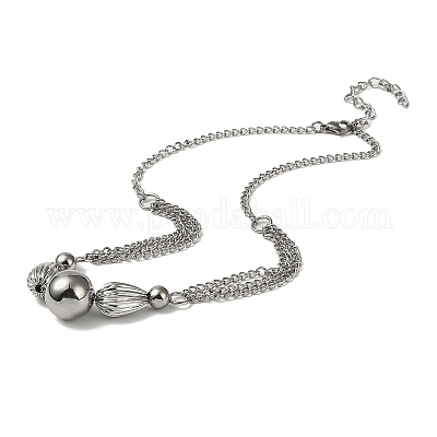 Ожерелья-капли из нержавеющей стали 304 с круглыми и рифлеными подвесками для женщин NJEW-G155-01P-1