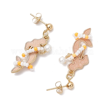 Серьги-гвоздики из нержавеющей стали 304 в форме русалки со стеклянными бусинами EJEW-MZ00460-1