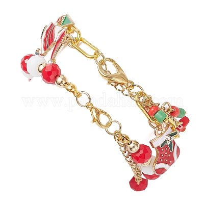 2 шт. 2 стильных браслета с подвесками из сплава и эмали в рождественском стиле и наборы железных браслетов-цепочек со скрепками BJEW-JB12443-04-1