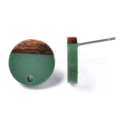 Серьги-гвоздики из непрозрачной смолы и орехового дерева MAK-N032-007A-B02-1