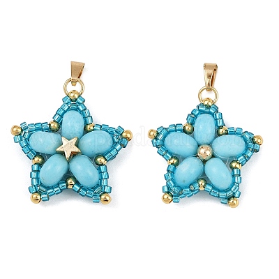 Подвески из стеклянного бисера ручной работы и синтетических окрашенных бусин императорской яшмы PALLOY-MZ00751-1