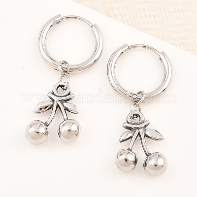 Серьги-кольца с вишнями из хирургической нержавеющей стали 316 EJEW-C160-11A-1