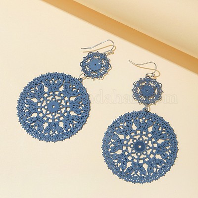 Цветок с плоскими круглыми латунными подвесными серьгами FS-WG429E9-02-1