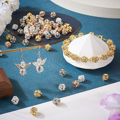 80шт 4 цвета латунные бусины со стразами KK-TA0002-11C-1