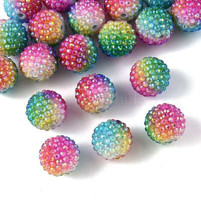 20 шт. радужные бусины из АБ-смолы со стразами OACR-FS0002-33-1