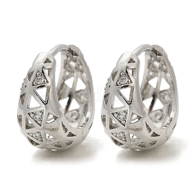 Полые треугольные латунные серьги-кольца с микропаве из прозрачного кубического циркония EJEW-M082-12P-1