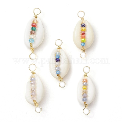 Подвески-соединители из натуральной ракушки каури и граненого стекла PALLOY-JF02664-02-1